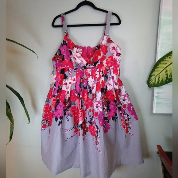 Evan Picone Floral Pleated Sweetheart Neckline Lightweight Cotton Lined Dress 16 - Picture 3 of 13